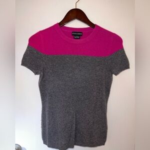 Sutton Cashmere Fuchsia and Gray Short Sleeve 100% Cashmere Top Size S